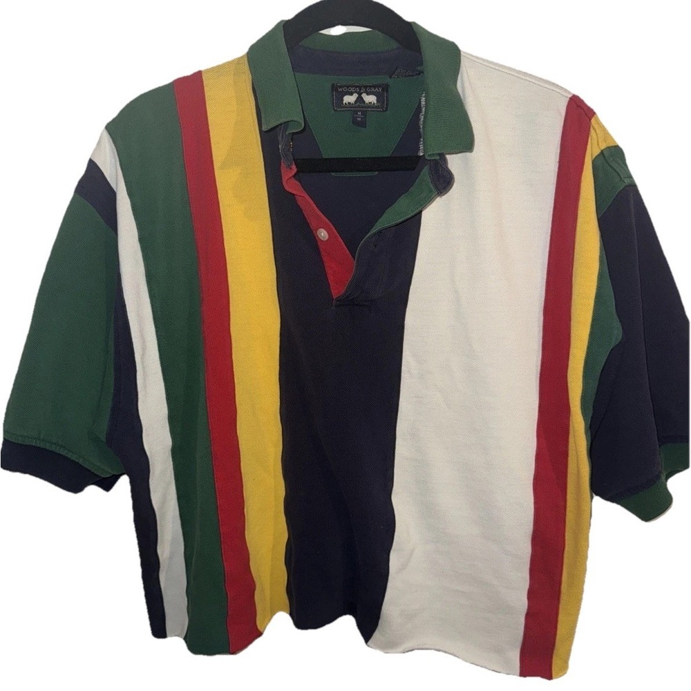 Vtg 90s Rugby Striped DIY Cropped Polo Sz S/M